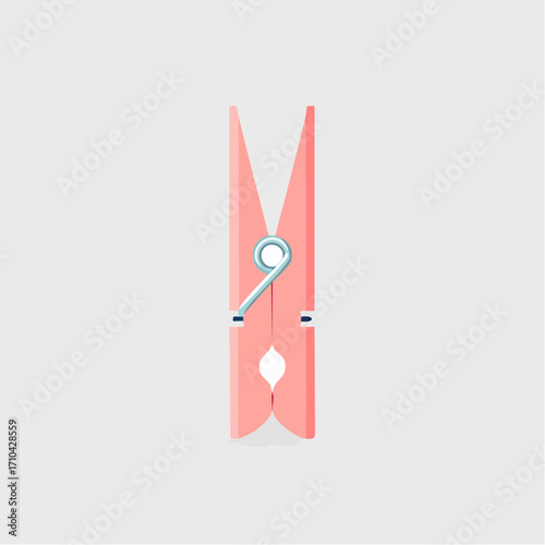 Pink wooden clothespin, spring, isolated, simple design, laundry, household.
