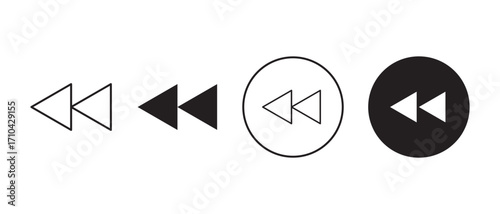 Rewind icon set. isolated on white background for media player interface.