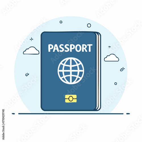 Passport with Globe Icon International Travel Document Illustration