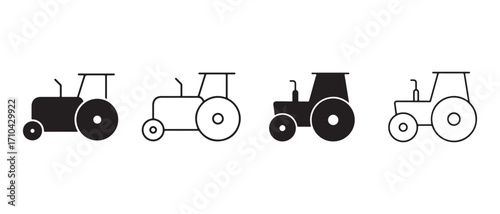 Tractor icons set. isolated on white background in black and white colors.