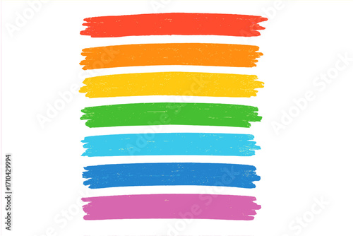 Colorful crayon brush strokes collection. Hand drawn childish chalk underline elements. Rough texture highlight for accent, emphasis. Kid pastel drawing. Rainbow vector background.