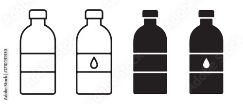 Water bottle icons set. isolated on white background in black and white vector set.