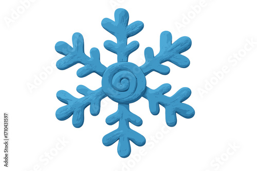 Blue plasticine snowflake in a naive childish style. Christmas clay element for winter holiday design. Frozen symbol from modeling clay. Isolated cute cartoon playdough vector.