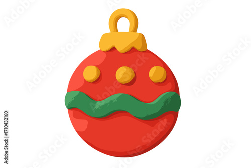 Christmas tree ball clay element in naive childish style. Isolated plasticine toy ornament. Vector cartoon illustration for festive holiday design. Xmas winter decoration.