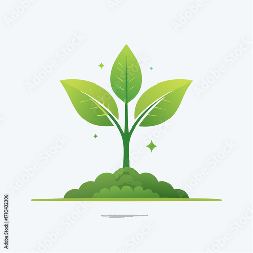 A vibrant green seedling with three leaves pushing through a mound of fertile soil, a powerful symbol of fresh starts, environmental conservation, and organic farming
