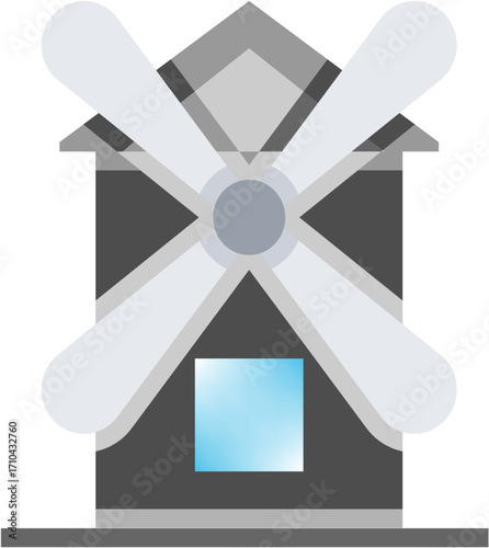 vector, Stylized windmill with large blades and square window design  