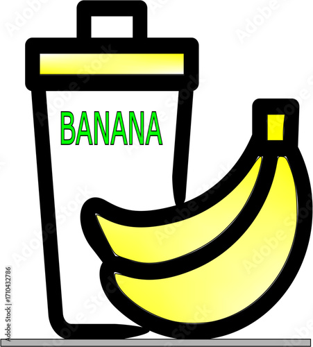 vector, Banana smoothie cup with banana illustration in vibrant colors  