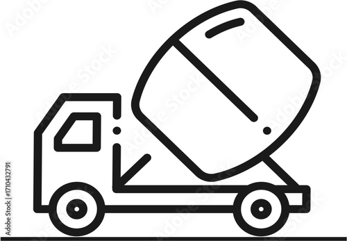 vector, Concrete mixer truck with rotating drum delivering concrete  