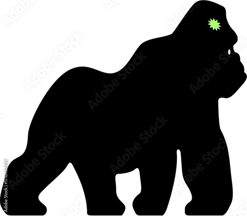 vector, Black silhouette of a gorilla with green eye detail  