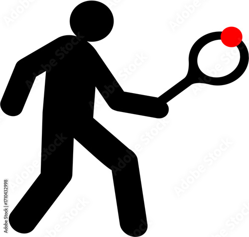 vector, Stick figure playing tennis with racquet and ball on white background  