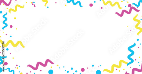 Wavy colorful streamer and confetti border for party invitations, social templates, and printable decor