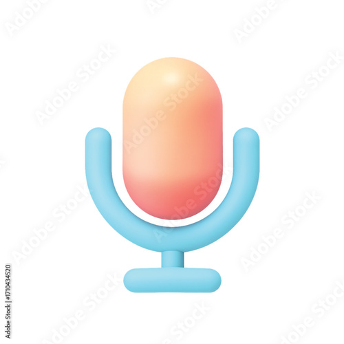 3D rendered soft pastel gradient microphone icon with a light blue stand, isolated on a white background, representing audio recording.