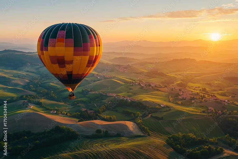 Fototapeta premium Vivid Balloon Over Mountain View High Resolution Picture