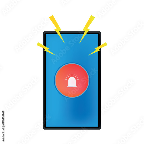 Blue screen alert with flashing siren and lightning alarm notification