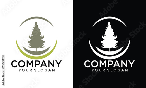 Creative pine, evergreen, Rustic woodland logo Vintage retro fir, hemlock, spruce, conifer, cedar, coniferous, cypress, larch, pinus trees logo vector illustration icon symbol background label templat