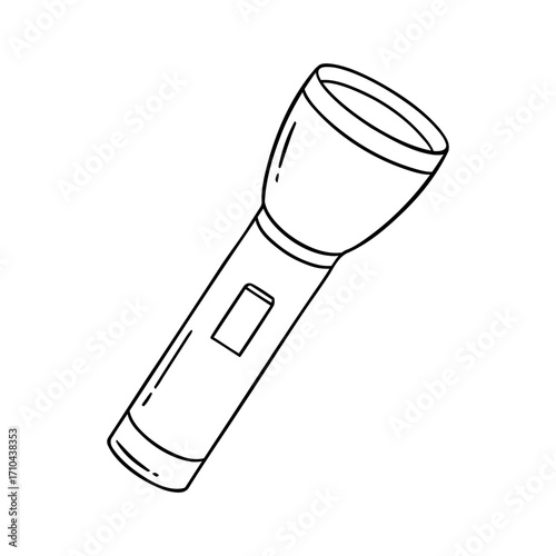 Vector hand drawn flashlight isolated on white background. Light, camping, night, darkness, doodle, clip art