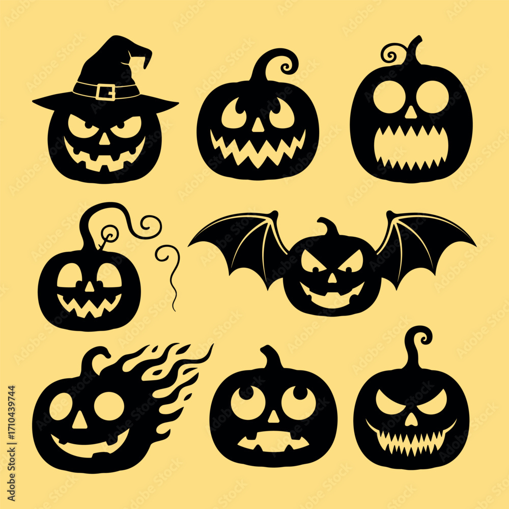 Obraz premium Halloween Silhouettes Vector Spooky Pumpkin Vector
