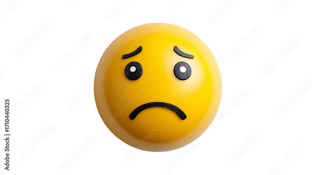 Fototapeta premium Sad yellow emoji face isolated on transparent background