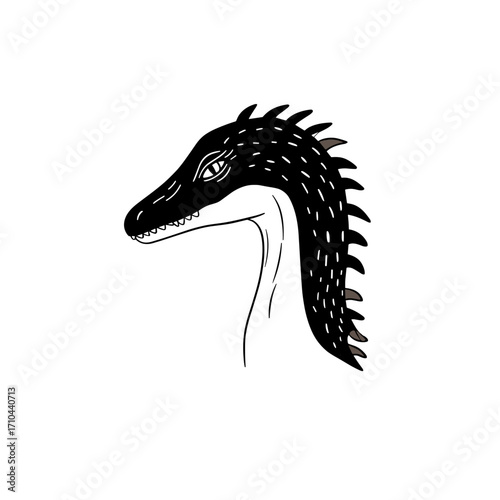 Baryonyx. Baryonyx simple black and white line art vector logo