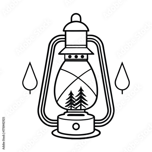 old oil lamp with camping nature vector illustration 