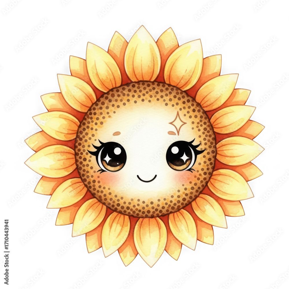 Fototapeta premium Cute Cartoon Sunflower Illustration with Sparkle Eyes