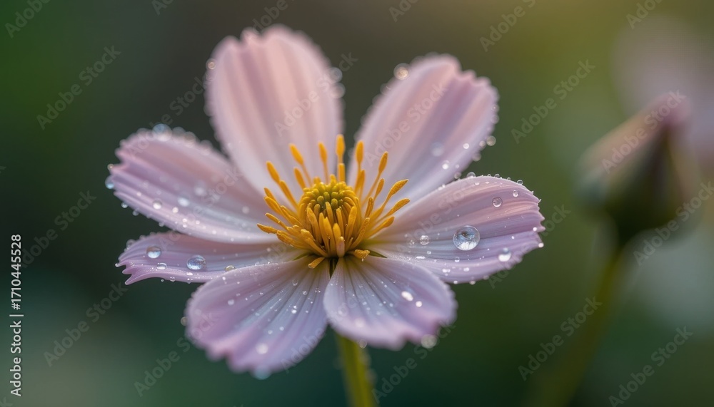 Obraz premium A humble wildflower, glistening with dewdrops, photographed with the same precision and reverence as a prize-winning rose. The image highlights its intricate details and perfect form.