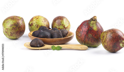 Camellia Oil Seeds and Fruits in Wooden Bowl - Natural Tea Oil Ingredients