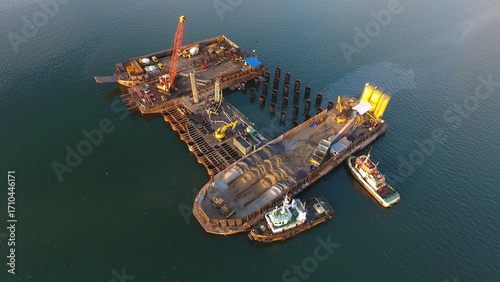 aerial view of a bor pile boat