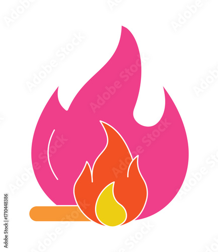 Modern flat design icon of a burning matchstick. Colorful flame illustration for passion and energy concepts.