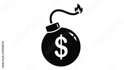 Bomb with dollar sign icon isolated on white background