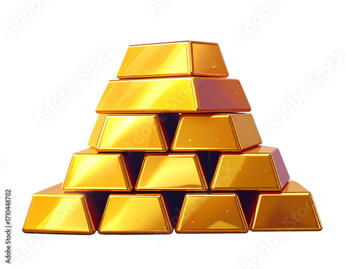  Financial success concept 3D render stacked gold bars luxury and savings isolated on transparent background PNG