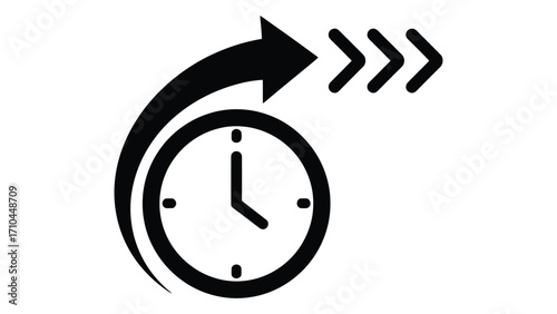Fast forward clock icon isolated on white background