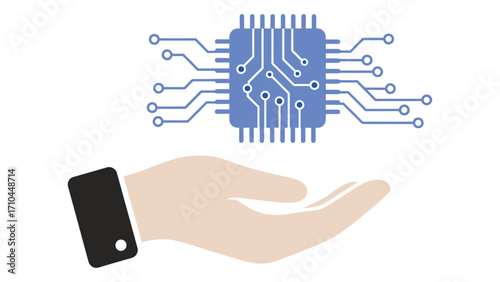 Hand holding a microchip isolated on white background