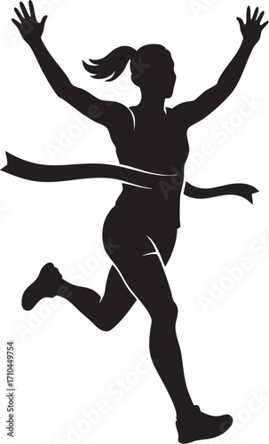Female runner crossing finish line