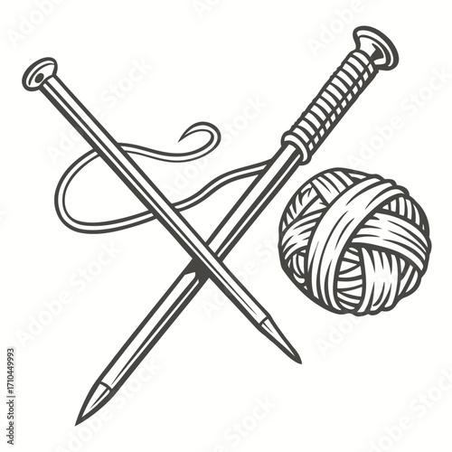 Monochrome illustration of a ball of yarn with knitting needles knitting is a popular hobby, and yarn is a versatile material