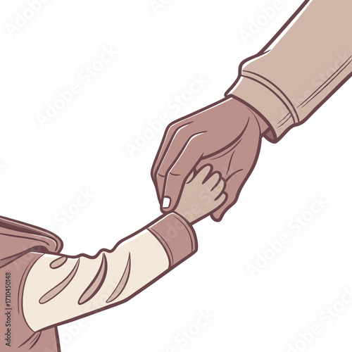 A tender moment of a parent holding a childs hand, symbolizing love, support, and guidance