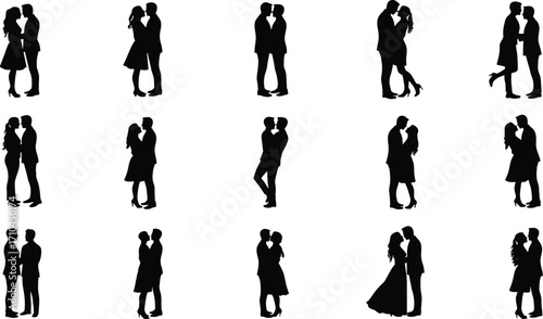 Couple, silhouette, romantic, love, kiss, embrace, affection, elegant, dance, tender, bond, partner, relationship, passion, wedding, intimate, closeness, togetherness, gesture, romance