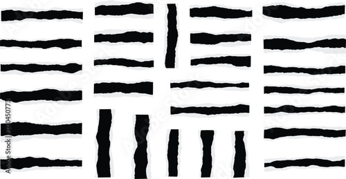 Torn paper edges and ripped strips, collage scrapbook design elements, vector illustration