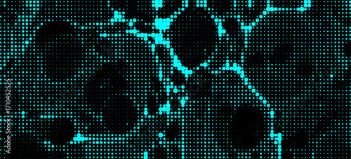 Electric neon waves filling the ether. Shimmering dots forming a pattern of smooth lines, bumps and depressions. Acid vector background for music album.