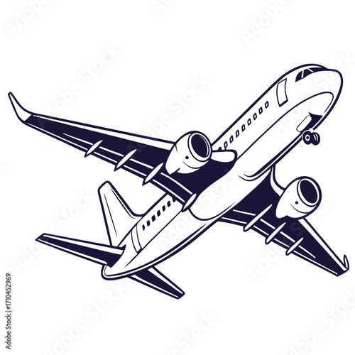 Illustration of a modern commercial airplane in flight, perfect for aviation, travel, or transportationthemed designs and creative projects