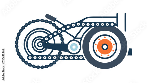Illustration of a bicycle drivetrain with chain, gears, and wheel perfect for cycling enthusiasts and mechanical design projects