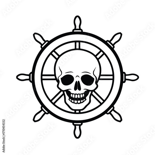 skull steering wheel ship rudder vector illustration 