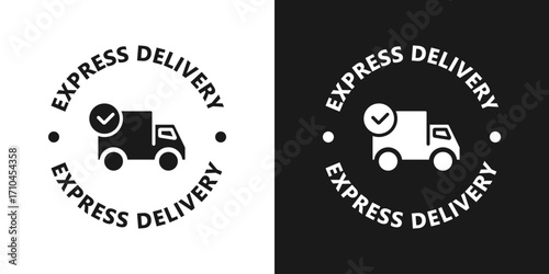 Fast delivery icon. Fast truck icon. Fast, express and urgent delivery, services, chronometer sign. On time delivery concept, truck and, order delivery on time.