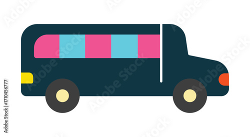 Modern flat design icon of a colorful bus or van. A simple illustration for public transportation or travel concepts.