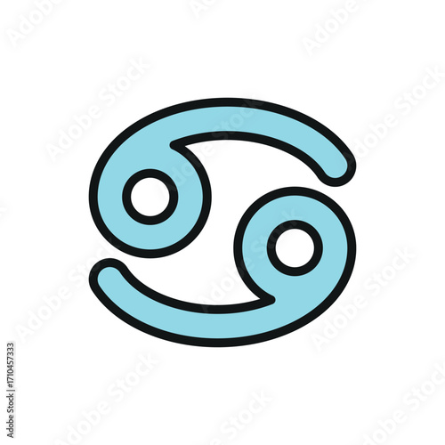 Cancer zodiac icon in color and line style for mystical, horoscope, and cosmic design.