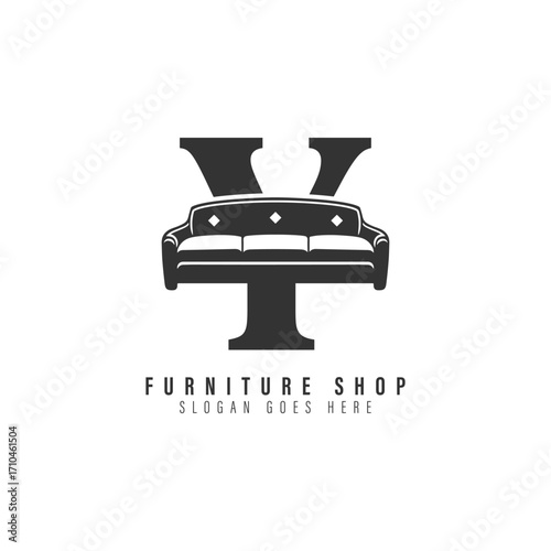 Letter Y Sofa Logo Design. Alphabet Y Furniture icon