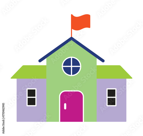 Colorful school building icon for education and learning. Modern flat design of a university or college campus.