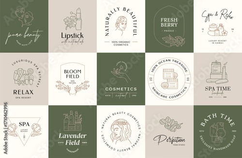 Minimal logo design collection. Logotypes for beauty, cosmetic brand, wedding agency, yoga studio, flower boutique, clothing stores brand identity.