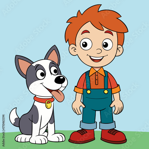 Cartoon illustration of happy boy with dog best friends vector art for children and kids learning material