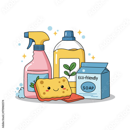 eco-friendly cleaning products with smiling sponge ready for household chores and sustainable living initiatives eco friendly zero waste